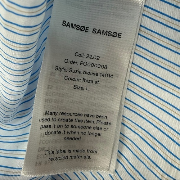 SAMSOE SAMSOE Women’s Suzia Blouse In Ibiza St. Striped Button Down Blouse Sz L - Picture 4 of 10